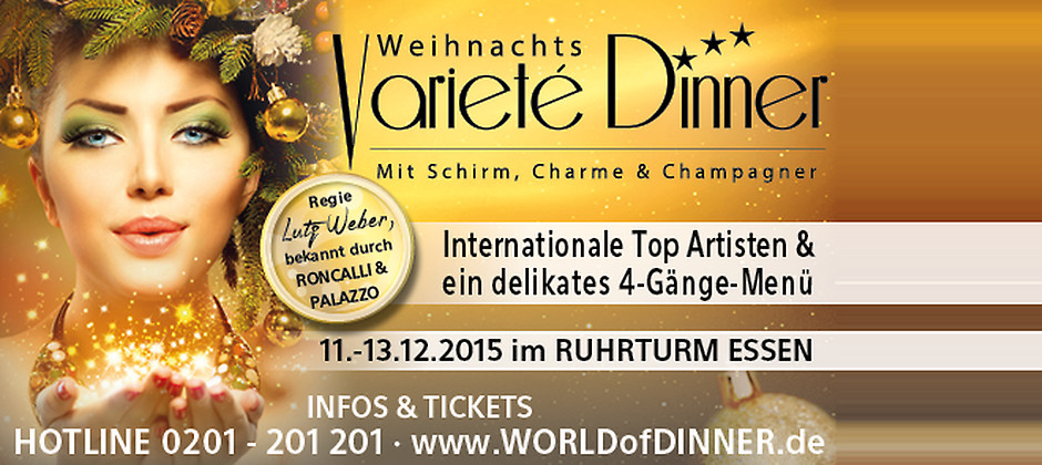 Gutschein f&uuml;r Zwei Tickets für internationale Varieté-Kunst und delikates Menü am 12.12.2015 zum Preis von einem! von Weihnachts-Varieté Dinner