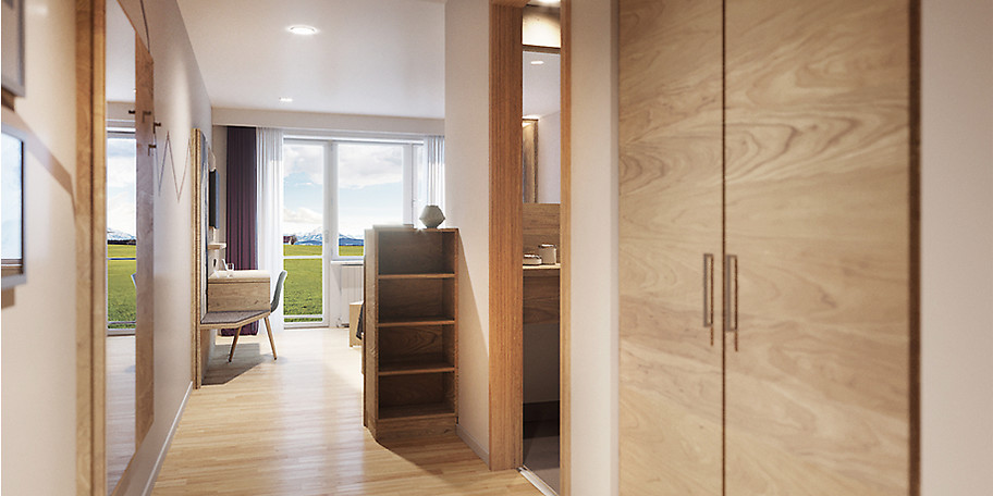 Freuen Sie sich auf funktionale, gemütliche und moderne Zimmer mit Balkon in Richtung Süden und Weitsicht